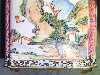 A Chinese Canton enamel tea caddy and cover, Qing