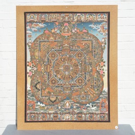 Een grote mandala thangka, Tibet of Nepal, 19/20e eeuw