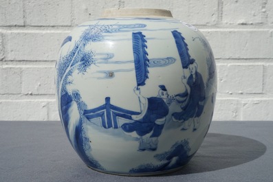 A Chinese blue and white ginger jar with playing boys, Kangxi
