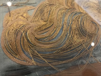 19世纪 公鸡丝绸刺绣