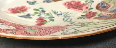 A pair of Chinese famille rose dishes with quails and flowers, Yongzheng/Qianlong