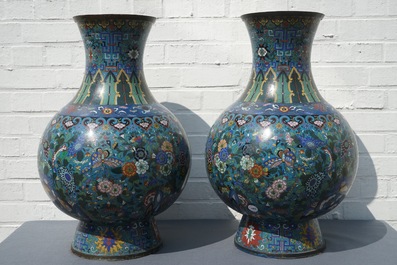 A pair of large Chinese cloisonn&eacute; vases, 19th C.