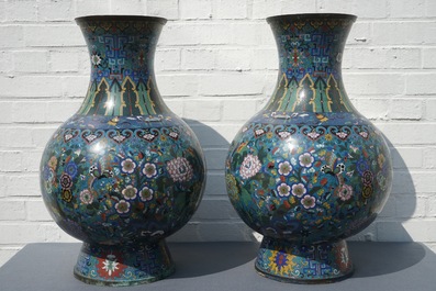 A pair of large Chinese cloisonn&eacute; vases, 19th C.