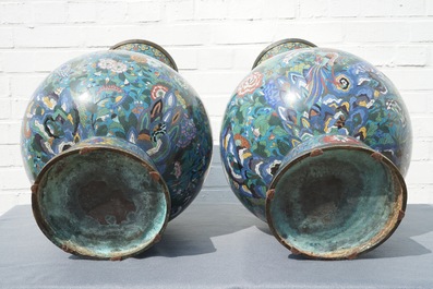 A pair of large Chinese cloisonn&eacute; vases, 19th C.