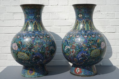 A pair of large Chinese cloisonn&eacute; vases, 19th C.