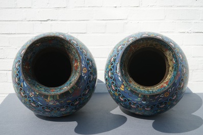 A pair of large Chinese cloisonn&eacute; vases, 19th C.