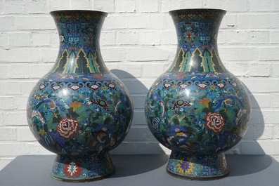 A pair of large Chinese cloisonn&eacute; vases, 19th C.