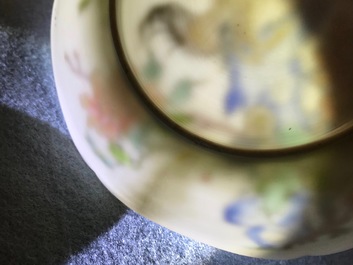 雍正   粉彩花卉公鸡 瓷盘 瓷碗一套   