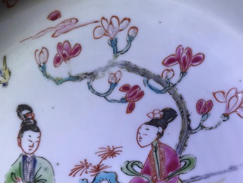 Twee Chinese famille rose borden met Lange Lijzen, Yongzheng