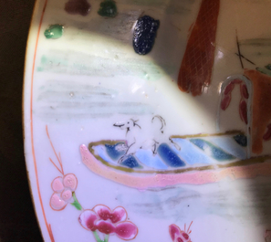 Two Chinese famille rose plates with figures in boats, Yongzheng/Qianlong