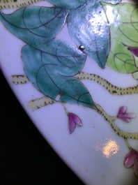 A very large Chinese famille rose dish with birds among foliage, Guangxu mark and of the period