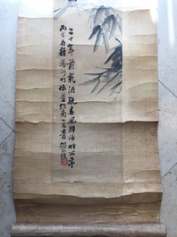 Two Chinese paper scroll paintings of bamboo branches, 19th C.