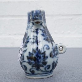 A Chinese blue and white birdfeeder shaped as an arrow vase, Xuande mark, Ming or later