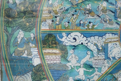 Een thangka met voorstelling de Bhavacakra, Tibet, 19/20e eeuw