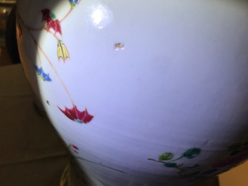 A Chinese famille rose vase of floral design, Qianlong mark, 18/19th C.