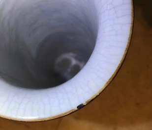 A Chinese Nanking crackle glazed blue and white five-piece garniture, 19/20th C.