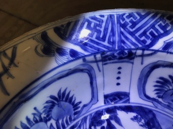 Five Chinese blue and white plates and bowls, Wanli, Tianqi and Transitional period