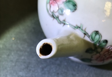 A Chinese famille rose teapot with a duck and a pheasant, Yongzheng