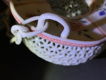 A rare Chinese famille rose reticulated hanging basket, Yongzheng/Qianlong