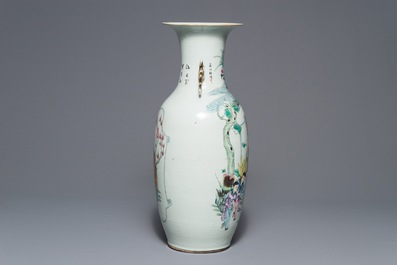 A Chinese famille rose double design vase, 19/20th C.