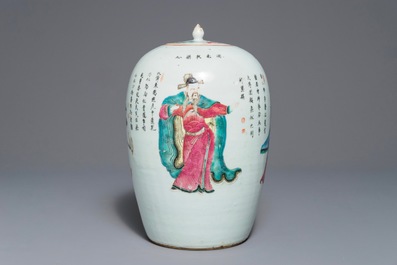 Een Chinese famille rose 'Wu Shuang Pu' dekselpot, 19e eeuw