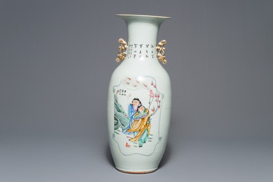 A Chinese famille rose double design vase, 19/20th C.