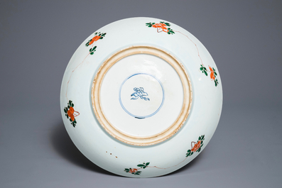 A Chinese famille verte dish with butterflies among blossoms, Kangxi