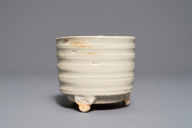 A Chinese cylindrical qingbai tripod incense burner, Song or Yuan