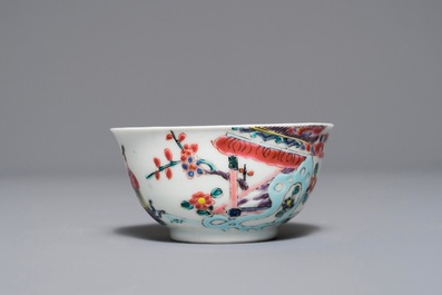 A Chinese famille rose 'Romance of the Western chamber' cup and saucer, Yongzheng/Qianlong