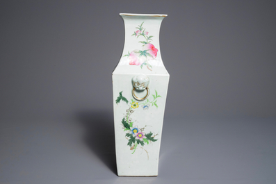 A square Chinese qianjiang cai vase, early 20th C., Jiangxi Porcelain Company mark