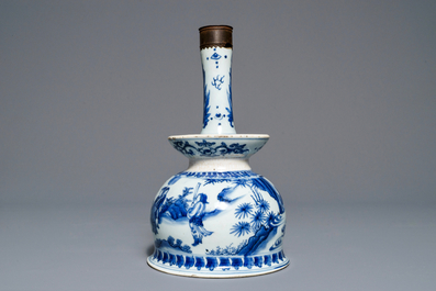 A large Chinese bronze-mounted blue and white candlestick, Transitional period