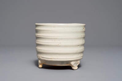 A Chinese cylindrical qingbai tripod incense burner, Song or Yuan