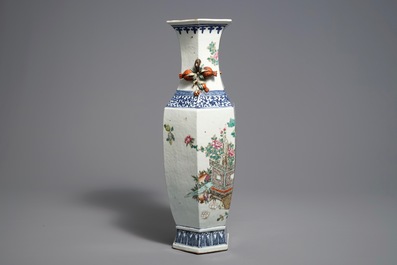 A hexagonal Chinese qianjiang cai vase, 19/20th C.