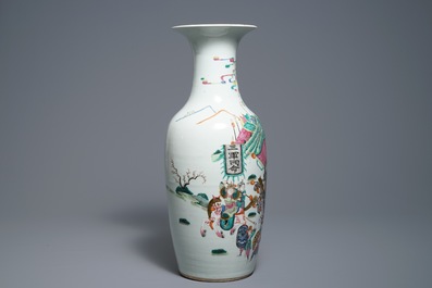 A Chinese famille rose 'warriors' vase, Kangxi mark, 19th C.