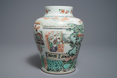 A Chinese famille verte Kangxi-style vase, 19/20th C.