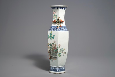 A hexagonal Chinese qianjiang cai vase, 19/20th C.