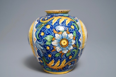 An Italian maiolica drug jar of 'vaso a palla' type, Venice, 2nd half 16th C.