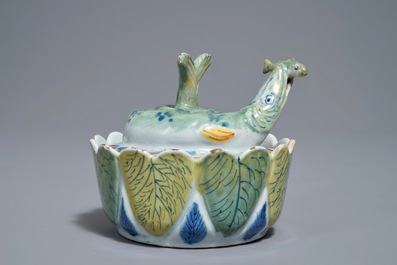 A polychrome Dutch Delft butter tub in the form of a pike, 18th C.