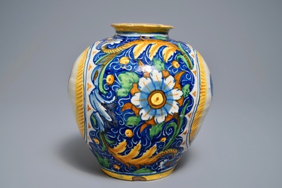 An Italian maiolica drug jar of 'vaso a palla' type, Venice, 2nd half 16th C.