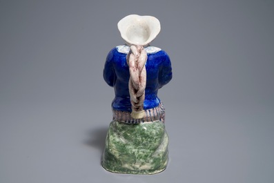 A polychrome Brussels faience figurative 'Jacquot' ewer, Stevens mark, 19th C.