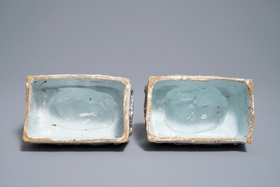 A pair of polychrome Tournai faience pugs, 18th C.