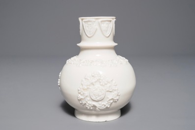 A Chinese Dehua blanc de Chine hookah base with applied design, Kangxi