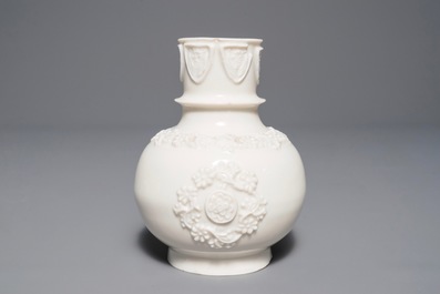 A Chinese Dehua blanc de Chine hookah base with applied design, Kangxi