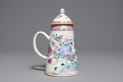 A Chinese famille rose chocolate jug and cover, Yongzheng