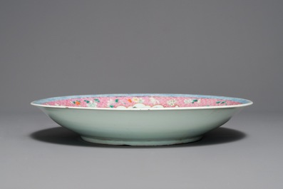 A Chinese famille rose dish with landscape medallions, Qianlong mark, Republic, 20th C.