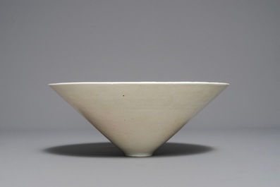 A fine Chinese qingbai conical bowl with incised floral design, Song