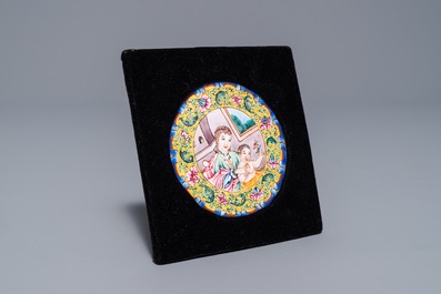 A fine Chinese Canton enamel 'Europeans' medallion, Qianlong