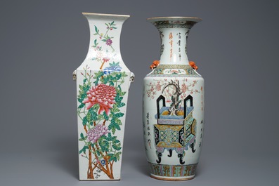 Two tall Chinese famille rose vases, 19/20th C.