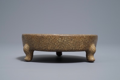 A Chinese ge-type crackle-glazed tripod censer, Song or later