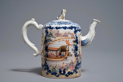 A large Chinese famille rose 'mandarin' teapot and cover, Qianlong